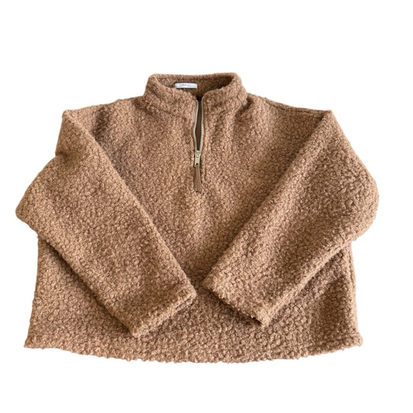 ZARA Curly Fleece Sherpa Oversized Sweater Brown Tan Medium 1/2 zip Pullover - Picture 3 of 10